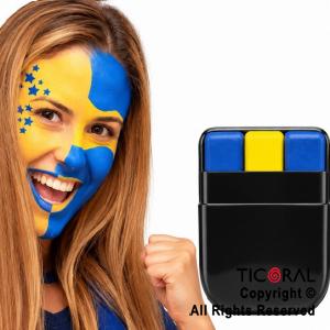 MAQUILLAJE BANDERITA BOCA TRICOLOR AZUL AMARILLO Y AZUL EN BARRA 6 GR (8506 B)